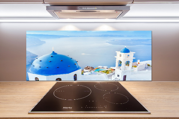 Rivestimento parete cucina con motivo ispirato a Santorini, Grecia
