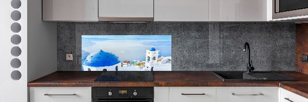 Rivestimento parete cucina con motivo ispirato a Santorini, Grecia