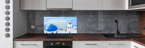 Rivestimento parete cucina con motivo ispirato a Santorini, Grecia