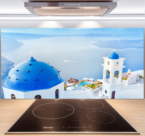 Rivestimento parete cucina con motivo ispirato a Santorini, Grecia