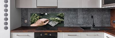 Pannello retrocucina con motivo di cime di marijuana