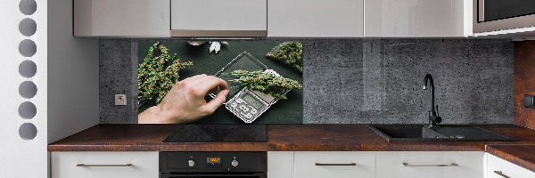 Pannello retrocucina con motivo di cime di marijuana