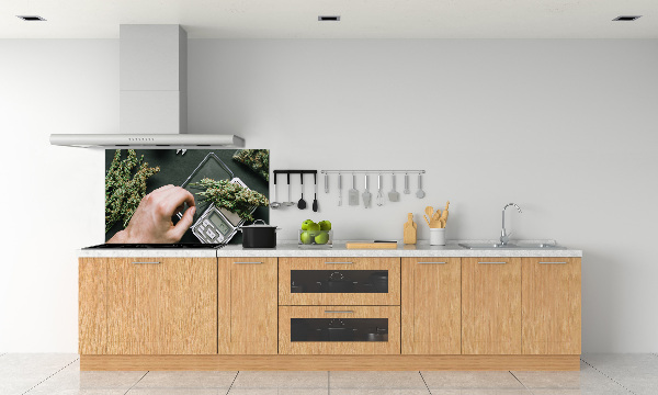 Pannello retrocucina con motivo di cime di marijuana