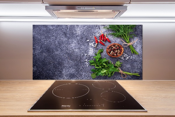 Pannello retrocucina con motivo di erbe aromatiche e spezie