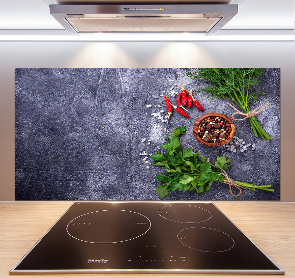 Pannello retrocucina con motivo di erbe aromatiche e spezie