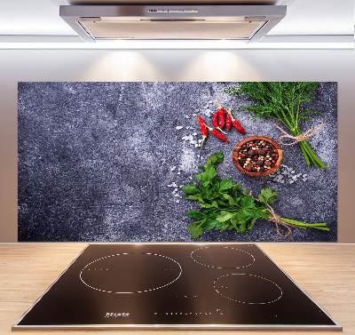 Pannello retrocucina con motivo di erbe aromatiche e spezie