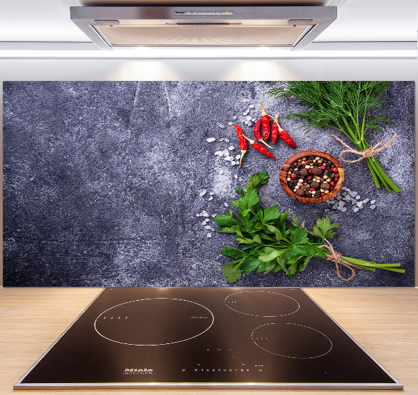 Pannello retrocucina con motivo di erbe aromatiche e spezie