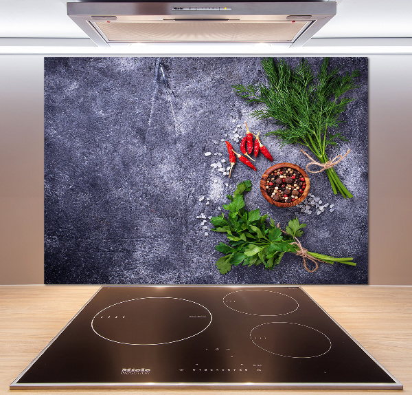 Pannello retrocucina con motivo di erbe aromatiche e spezie