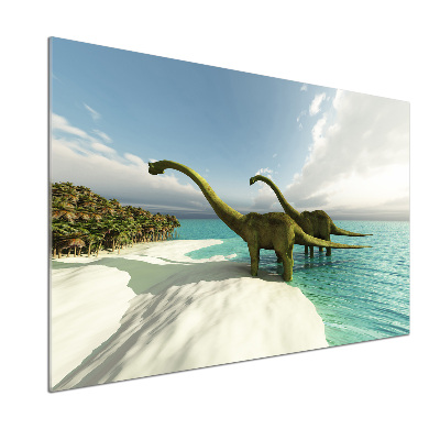 Pannello retrocucina con stampa di dinosauri sulla spiaggia