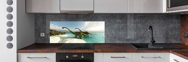Pannello retrocucina con stampa di dinosauri sulla spiaggia