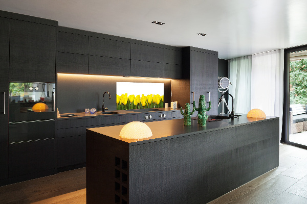 Pannello paraschizzi cucina con motivo giallo a pois Minticolo