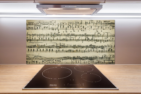 Pannello retrocucina con decorazione a motivo di note sul pentagramma