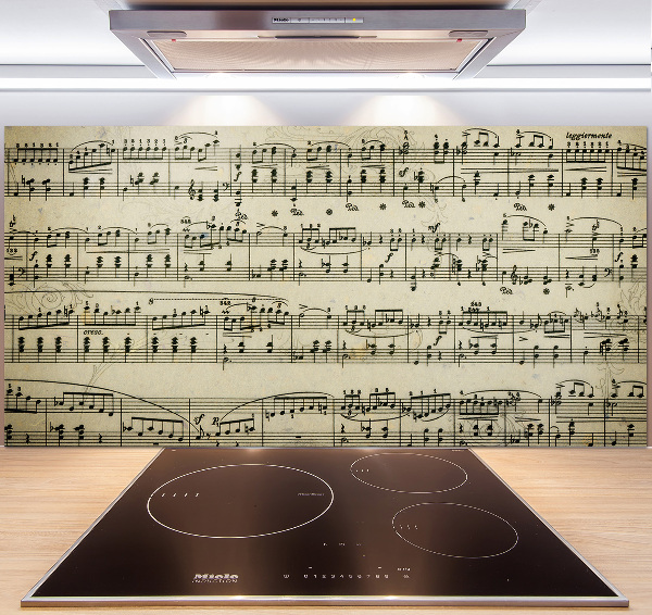 Pannello retrocucina con decorazione a motivo di note sul pentagramma