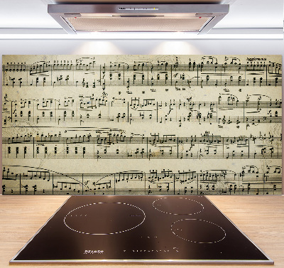 Pannello retrocucina con decorazione a motivo di note sul pentagramma