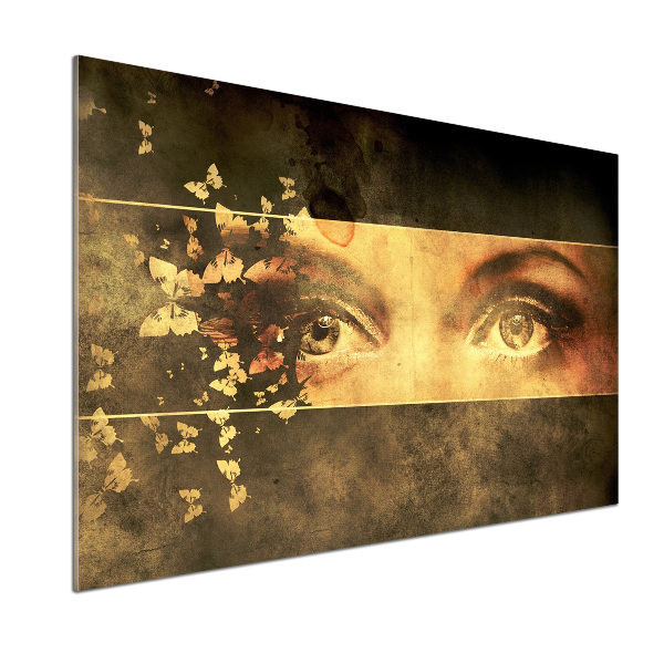 Rivestimento parete cucina con motivo di occhi e farfalle