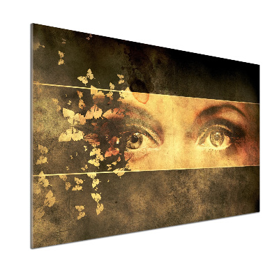 Rivestimento parete cucina con motivo di occhi e farfalle