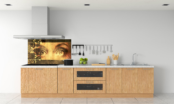 Rivestimento parete cucina con motivo di occhi e farfalle