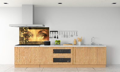 Rivestimento parete cucina con motivo di occhi e farfalle