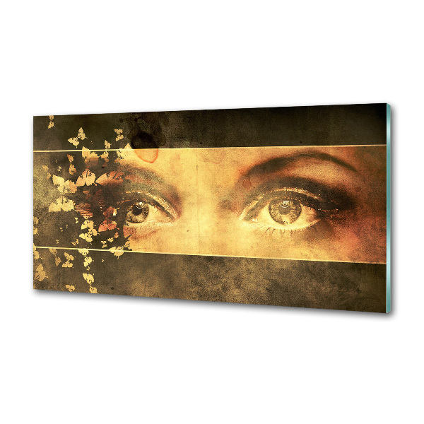 Rivestimento parete cucina con motivo di occhi e farfalle