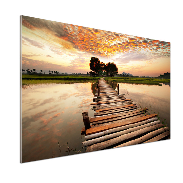 Pannello retrocucina con finitura in legno a ponte