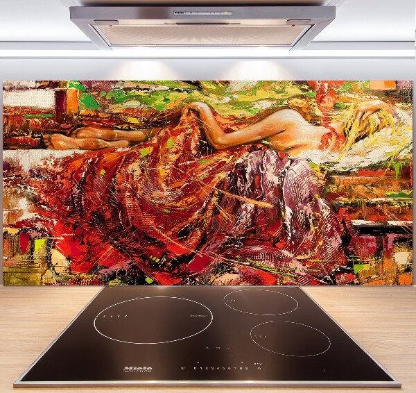Pannello paraschizzi cucina con stampa raffigurante una donna addormentata