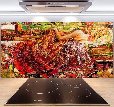 Pannello paraschizzi cucina con stampa raffigurante una donna addormentata