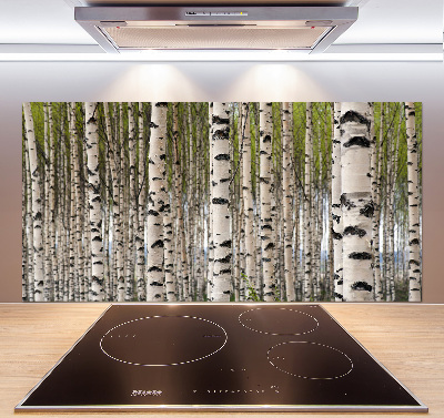 Rivestimento parete cucina con motivo foresta di betulle