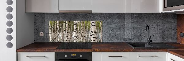 Rivestimento parete cucina con motivo foresta di betulle