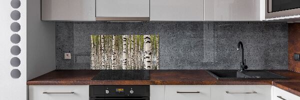 Rivestimento parete cucina con motivo foresta di betulle