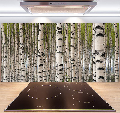 Rivestimento parete cucina con motivo foresta di betulle