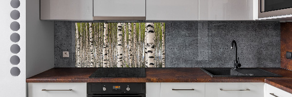 Rivestimento parete cucina con motivo foresta di betulle
