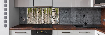 Rivestimento parete cucina con motivo foresta di betulle