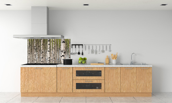 Rivestimento parete cucina con motivo foresta di betulle