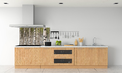 Rivestimento parete cucina con motivo foresta di betulle