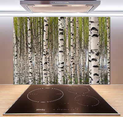 Rivestimento parete cucina con motivo foresta di betulle