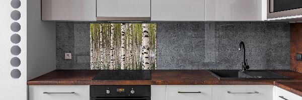 Rivestimento parete cucina con motivo foresta di betulle