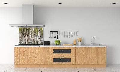 Rivestimento parete cucina con motivo foresta di betulle