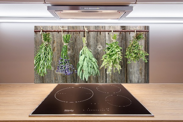 Pannello paraschizzi cucina con motivo di erbe aromatiche su un filo