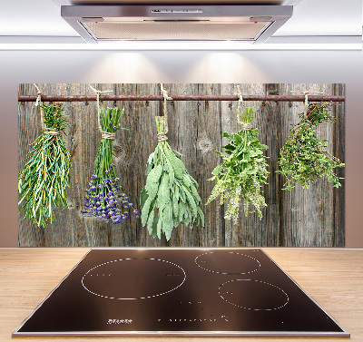 Pannello paraschizzi cucina con motivo di erbe aromatiche su un filo