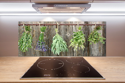 Pannello paraschizzi cucina con motivo di erbe aromatiche su un filo