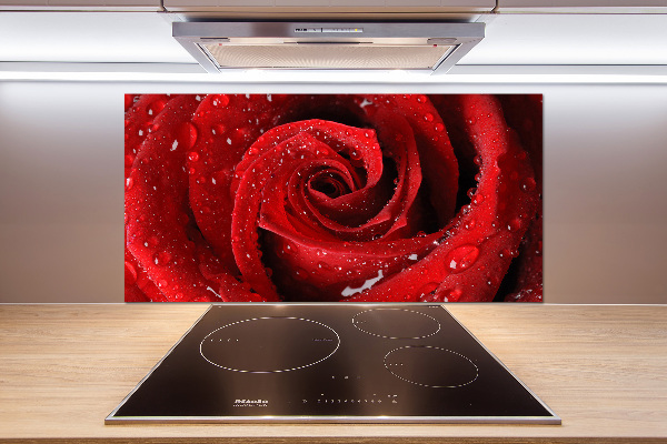 Rivestimento parete cucina con motivo di gocce su una rosa