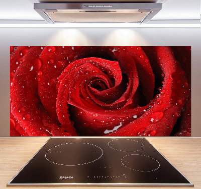 Rivestimento parete cucina con motivo di gocce su una rosa