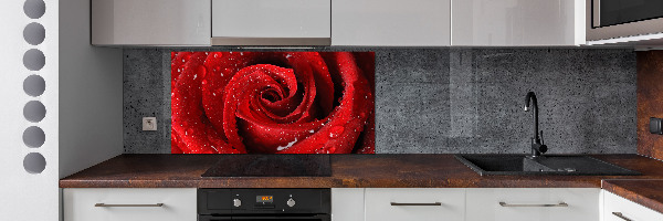 Rivestimento parete cucina con motivo di gocce su una rosa