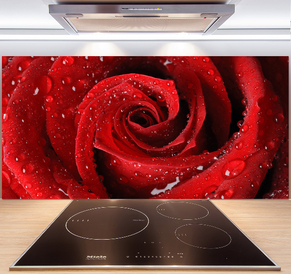 Rivestimento parete cucina con motivo di gocce su una rosa