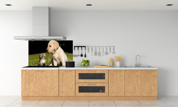 Pannello retrocucina con stampa raffigurante un cane e un gatto nel prato