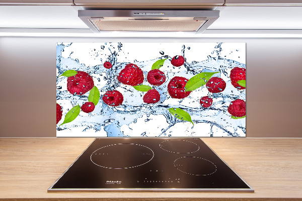 Pannello retrocucina con motivo lamponi su sfondo acquoso