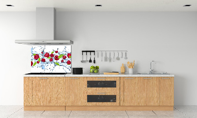 Pannello retrocucina con motivo lamponi su sfondo acquoso