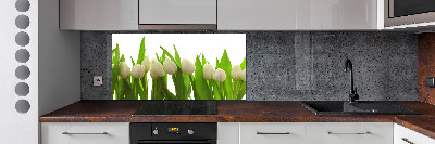 Rivestimento parete cucina con motivo di tulipani bianchi