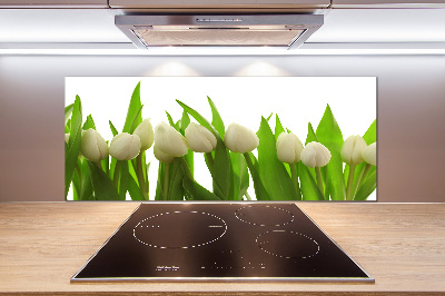 Rivestimento parete cucina con motivo di tulipani bianchi