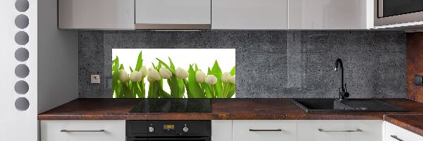Rivestimento parete cucina con motivo di tulipani bianchi